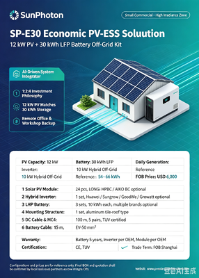 SP E30:12 kW PV +10 kW Hybrid Inverter +30 kWh LFP Off Grid Kit