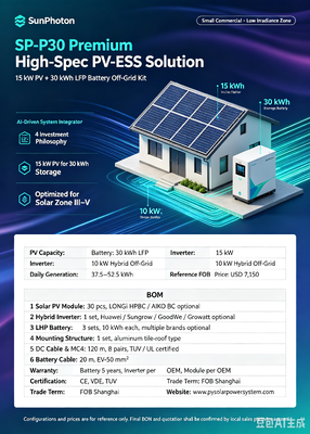 SP P30:15 kW PV +10 kW Hybrid Inverter +30 kWh LFP Off Grid Kit