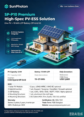 SP P10:6 kW PV +5 kW Hybrid Inverter +10 kWh LFP Off Grid Kit