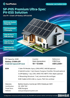 SP P05:3 kW PV +5 kW Hybrid Inverter +5 kWh LFP Off Grid Kit